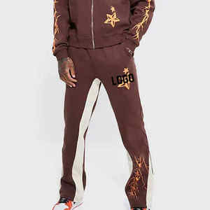 Chándal acampanado apilado transpirable 2025 para hombres calidad OEM conjuntos de Jogger ajustados regulares patrón sólido con capucha cremallera capucha pantalón - Product Image 4