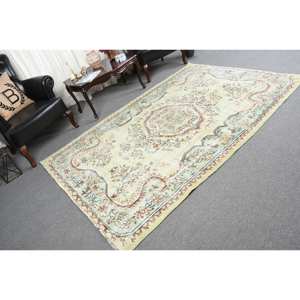 <b>Large</b> Traditional 5.1 X 8.1ft Green Wool <b>Rug</b> Turkish Aubusson Design Patchwork Pattern Latex <b>for</b> <b>Living</b> <b>Room</b> Hallway <b>for</b> Teens - Product Image 2