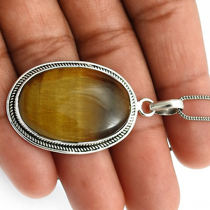 Vente chaude bonne qualité Style classique oeil de tigre naturel grande pierre précieuse 925 en argent Sterling forme ovale pendentif bijoux faits à la main - Product Image 4
