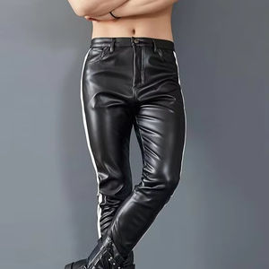 Pantalon Homme Adulte Décontracté Coupe Droite Vintage Enduit de Cire avec Taille Mi-Haute Non Tissé Léger et Respirant - Product Image 1