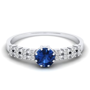 Anillo de Zafiro Azul de Corte Brillante Redondo REYES de 0.5 Quilates en Oro de 14K con Certificado IGI, Anillos de Compromiso de Diamantes para Mujer - Product Image 5