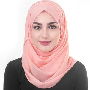 Wholesale Modal Breathable Islamic Abaya Dubai Crease Solid <b>Chiffon</b> Bonnet Turban Hijab Traditional Muslim <b>Scarf</b> From India - Product Image 1