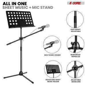 Support de musique 5-en-1 réglable pour bureau avec support micro, support de partitions portable en métal - Product Image 6