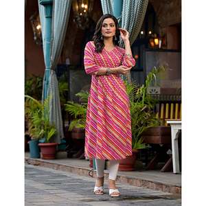 Rani Cotton Straight <b>Kurti</b> with Embroidery Work Pakistani-Style Lehariya Salwar Kameez Ethnic for Party Wear Stitched - Product Image 5