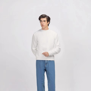 เสื้อสเวตเชิ้ตผู้ชายสีขาว ระบายอากาศได้ดี ผ้าฝ้าย 100% สินค้าขายดี ผลิตภัณฑ์ใหม่ล่าสุด 2025 ดีไซน์คอทรงโอ โรงงานผู้ผลิต - Product Image 1