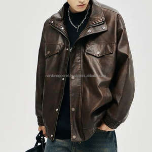 Chaqueta de cuero informal de alta calidad para hombre de Nardon Apparel OEM con decoración de cierre de cremallera con logotipo bordado para la temporada de otoño - Product Image 1