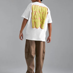 T-shirt impression bouffante 3D t-shirts uni en coton logo bouffé surdimensionné 250 Gsm Boxy T-shirt pour hommes T-shirt lavé à l'acide avec logo - Product Image 6