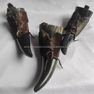 Porte-gobelet en cuir véritable avec corne de buffle naturelle pour boire, haute qualité - Product Image 1