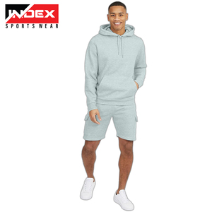 <b>Men's</b> Fashionable Fleece <b>Pyjama</b> Hoodie and <b>Shorts</b> Set Custom Tracksuits for Autumn Season Breathable Feature - Product Image 5