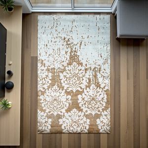 Alfombra de Lana Anudada a Mano con Patrón Geométrico, Ecológica y Apta para Mascotas, Beige y Azul Claro, Alfombra Hecha a Mano para Sala de Estar - Product Image 2