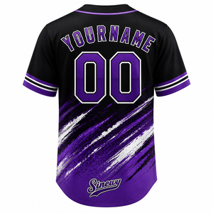 Maillot de baseball Sinewy personnalisé avec nom et numéro, violet et noir, sublimé, anti-humidité, unisexe, adulte, manches courtes - Product Image 2