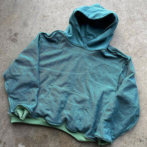 เสื้อกันหนาวมีฮู้ดสองชั้นแบบสวมหัวสำหรับผู้ชายฟอกสีแนววินเทจ - Product Image 4