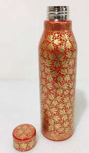 Red Base Copper <b>Water</b> <b>Bottle</b> <b>with</b> Golden Leaves Print Stylish Eco Friendly Ayurvedic Health <b>Bottle</b> <b>for</b> Daily Use Travel Gift - Product Image 3