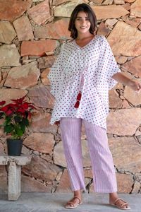 New Stylish Women Polka Dot Printed Casual Short <b>Kaftan</b> Top With Pant Indian Handmade 100 % Cotton Printed <b>Kaftan</b> for Women - Product Image 4