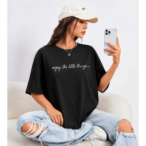 Blusa Básica de Viscosa de Manga Corta para Mujer con Estampado Frontal, 37804 - Negro - Product Image 2