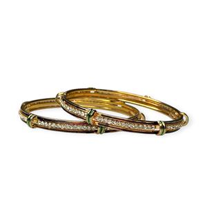 <b>Gold</b> Plated Geometric Trendy Pearl <b>Bangles</b> <b>Set</b> Heavy Look for Women's Anniversary & Wedding Wear at Wholesale Price - Product Image 1