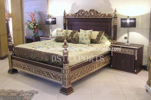 Juego de dormitorio de madera de teca con acabado dorado para villas DST Exports Venta caliente Personalizar fabricantes de muebles de cama duraderos hechos a mano - Product Image 6