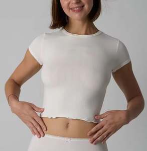 <b>Women's</b> Crop <b>T</b>-<b>Shirt</b> 95% Cotton <b>5</b>% Spandex Crew Neck Short Sleeve American Solid Colors - Product Image 2