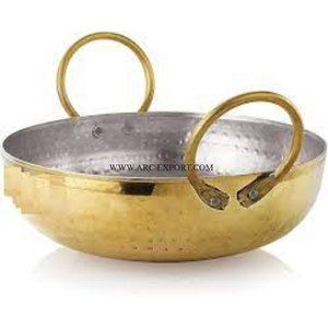 Utensilios de cocina elegantes Comida Kadhai Metal Latón Martillado Trabajo Forma redonda Latón puro Cocina de alimentos Kadhai al precio más barato - Product Image 1