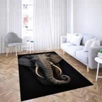Traditioneller Tier-Patchwork-Wollteppich in Schwarz für den Innenbereich und Eingangsbereich mit mittelhohem Flor und Latex-Rückseite