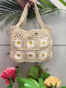 Recién llegado, bolsos de paja de playa de verano, bolso bohemio hecho a mano de ganchillo, bolso de hombro para mujer, bolso cuadrado de hierba marina - Product Image 3