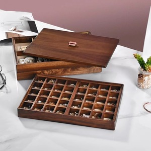 Classic <b>Wooden</b> Jewelry <b>Box</b> with Divided Columns Elegant Storage Organizer for Rings Earrings Bracelets and <b>Keepsakes</b> From India - Product Image 1