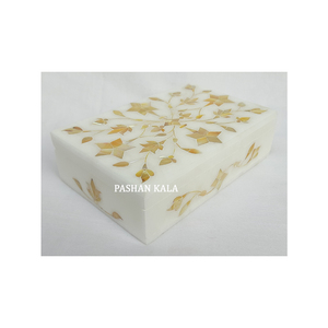 Nouvelle couleur antique dorée et cadeau avec fabrication de boîtes en nacre de conception d'incrustation de marbre blanc naturel de Style de luxe - Product Image 1