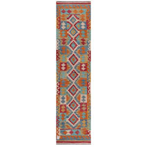Alfombra Kilim de Maimana, Afganistán, 298 x 73 cm - Product Image 1