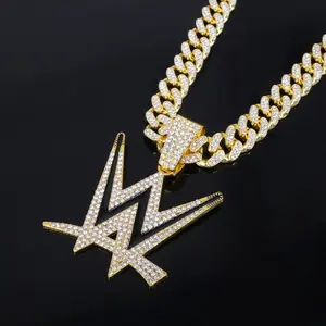 Collar con Colgante de Letra Hip Hop para Hombre, Chapado en Plata, Micro Pavé, Zirconia Redonda, Cadena con Eslabones en Forma de W, Joyería de Moda para Fiesta, Regalo, Venta al por Mayor - Product Image 3