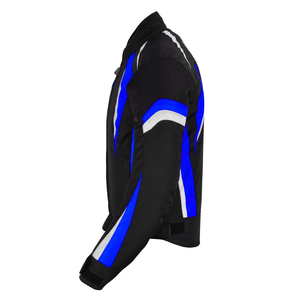 Men's Cordura Waterproof CE Armoured Textile Motorcycle Jacket Black with Blue/White Panels Summer Adventuring Motorbike Jacket - Product Image 3