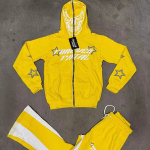 Vente en gros OEM de haute qualité, ensemble sweats à capuche et pantalons de survêtement évasés à fermeture éclair pour hommes, logo personnalisé, style de rue - Product Image 1