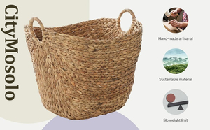 Grand panier de rangement décoratif en jonc de mer fait à la main avec poignées en anneau Organisateur tissé pour le rangement des enfants - Product Image 6