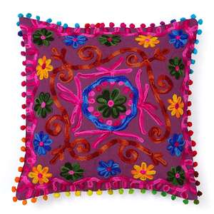 Housse de coussin en coton tissé à motifs floraux, faite à la main en Inde, carrée, style Suzani, 16 x 16 pouces, écologique, matériaux de première qualité - Product Image 3