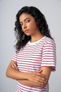 Camiseta básica de manga corta con cuello a rayas para mujer, 100% de algodón, ecológica, antibolitas, ropa informal de verano bordada - Product Image 3