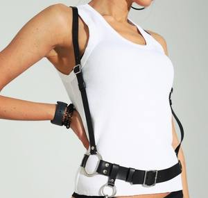 Leather Chest Harness Belt With <b>Chain</b> Adjustable <b>Waist</b> Edgy Accessory LWH-0061 - Product Image 1