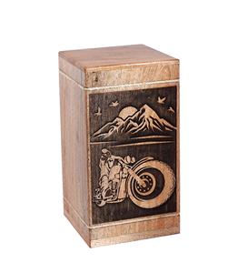 Urnas de madera de motorista hechas a mano para cenizas humanas Urna de cremación de sol naciente de montaña grande para adultos para cenizas (250 LB - Hardwood Type2) - Product Image 3