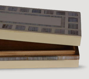 Handcrafted Luxury Wooden Decorative Box Featuring Elegant Cream Frame With Linear Grey Textured Inlay Panels Rectangular - Product Image 4