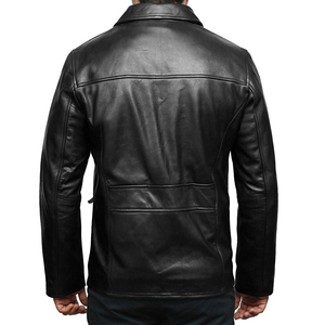 Veste en cuir pour homme OEM, col montant, logo sur le devant, imperméable, style streetwear, fermeture éclair, vente en gros - Product Image 6