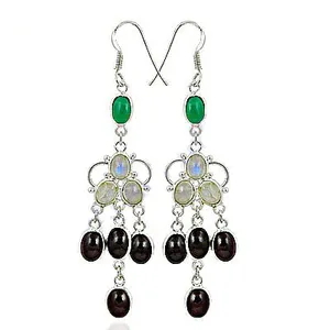 925 <b>Silver</b> <b>Chandelier</b> Earrings with Freshwater Pearl Onyx Green Gemstone Vintage Style Women's Dangle Jewelry Gift - Product Image 2
