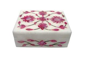 Boîte à bijoux en nacre rose |   Boîte de rangement pour bijoux et emballage cadeau en incrustation de coquillages de luxe faite à la main, boîte en marbre - Product Image 2