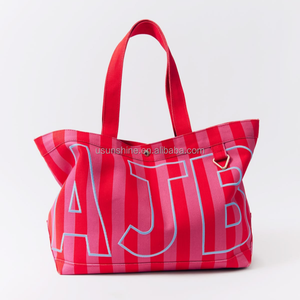 Bolsa de Lona de Algodón Resistente con Rayas, Personalizable con <span class=keywords><strong>Iniciales</strong></span>, Bolsa de Viaje Grande, Bolso de Compras Estético - Product Image 1