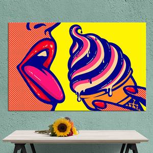 Toile imprimée : Femme Pop Art léchant une crème glacée, style vitrail, TOILE ENVELOPPÉE - Product Image 1