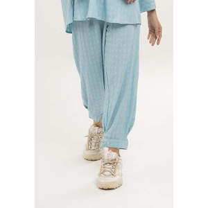 Pantalones Harem de Lana Mezclada Tejida Transpirable Azul para Mujer, de Cintura Alta, Pierna Ancha, Ajuste Holgado, Casuales de Invierno con Cinturón - Product Image 3