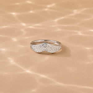 Celeste Wave Gold-Plated Stainless <b>Steel</b> Geometric CZ <b>Ring</b> - Product Image 3