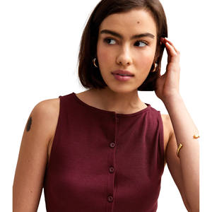 Breathable Summer Custom Logo Women's Ribbed Tank <b>Top</b>-Polyester/Cotton Blend 3D Embroidery Button Rivet Decorations 180g Jersey - Product Image 2