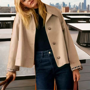 Cappotto Corto Doppiopetto con Cintura in Vita, Resistente e Ecologico, Capospalla <span class=keywords><strong>Classico</strong></span> per Ufficio e Autunno - Product Image 1