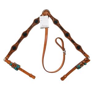 ที่สวมหัวขี่ม้าหนังแกะสลักโบราณคุณภาพสูงปกหน้าอกม้าสไตล์ตะวันตก - Product Image 1