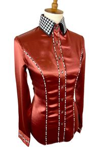 Camisa de espectáculo occidental de vaquera hecha a mano en tela de tafetán elástica - Product Image 2