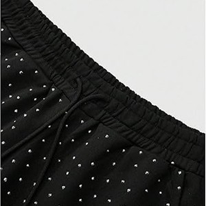 Pantalon de survêtement pour homme sur mesure, coton lourd, délavage à l'acide, ample, jambe large, taille haute, décor en strass, streetwear - Product Image 6