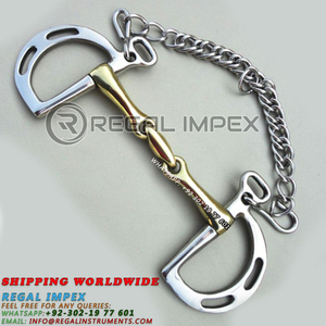 Mors à double charnière en cuivre KIMBERWICKE BIT avec liaison elliptique, joues crantées, crochet et chaîne de frein, fournisseur d'équipement pour équidés - Product Image 6